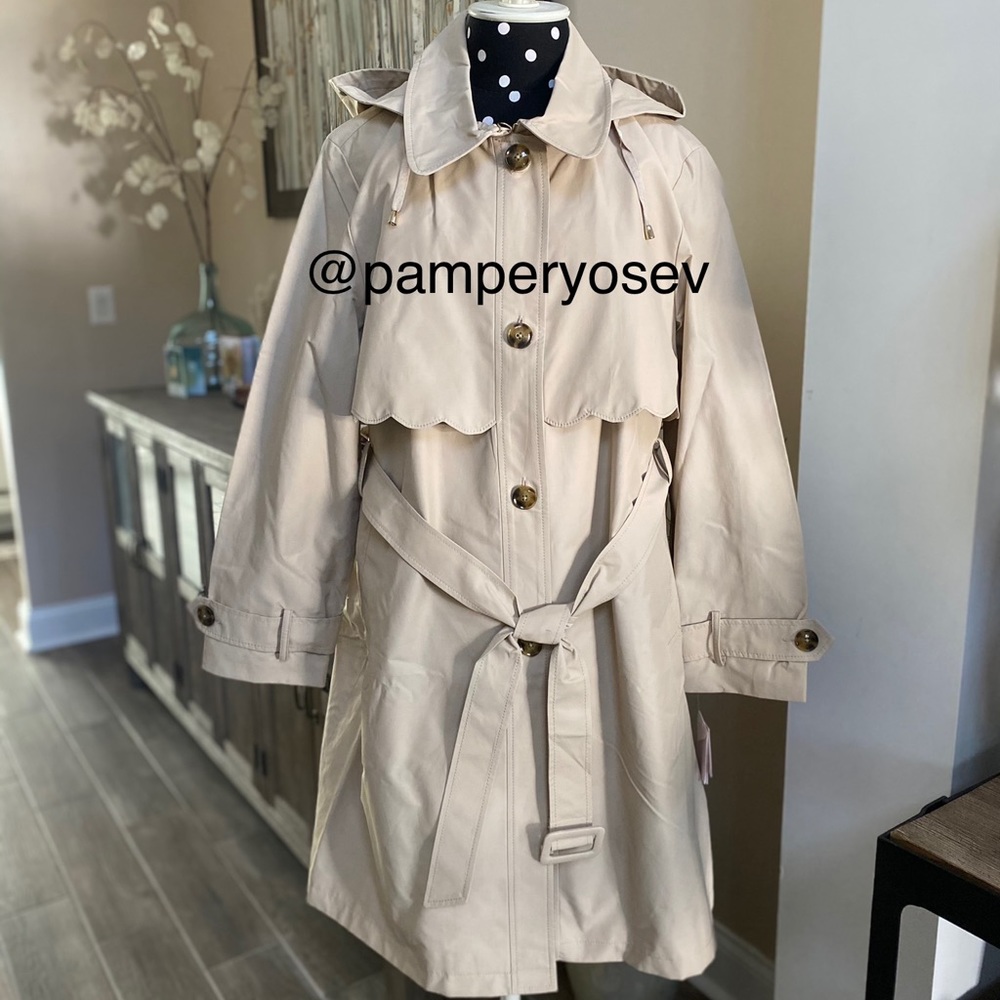 Kate Spade Scalloped Belted Hood Trench Coat - Picture 3 of 16